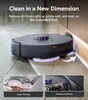 A robot vacuum cleaner is shown cleaning near a baseboard, with inset images highlighting its edge cleaning and baseboard module features. Anteprima dell’immagine prodotto
