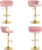 A collage of four images showing different angles of a pink bar stool with a gold base and frame. Produktbild-Vorschau
