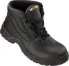 A black work boot with green accents and laces, shown against a white background. Produktbild-Vorschau