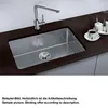 A stainless steel sink with a faucet installed in a dark countertop. Produktbild-Vorschau