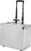 A silver aluminum suitcase with a retractable handle against a white background. Anteprima dell’immagine prodotto