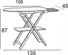 A line drawing of an ironing board with dimensions indicated. Produktbild-Vorschau