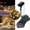 Collage of images showing solar string lights used for outdoor and indoor decoration, including a house exterior, a fence, and a close-up of the lights in grass. Produktbild-Vorschau
