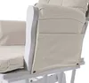 Close-up view of the armrest and side pocket of a cream-colored fabric recliner with a white frame. Anteprima dell’immagine prodotto
