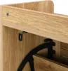 Close-up view of a wooden furniture piece with black metal hardware. Anteprima dell’immagine prodotto