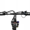 Close-up view of an electric bicycle's handlebars and front fork. Produktbild-Vorschau