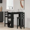 A black bar table with two stools and built-in shelving, set in a modern kitchen or dining area. Náhled obrázku produktu