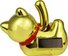 A golden lucky cat figurine with a red collar and a solar panel on its base. Produktbild-Vorschau