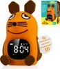A cartoon mouse-shaped alarm clock with a digital display, shown from the front. Produktbild-Vorschau