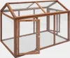 A wooden chicken coop with a mesh enclosure and an open door. Anteprima dell’immagine prodotto