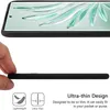 A hand is holding a thin black phone case, showcasing its ultra-thin design. Below are icons and text highlighting its lightweight and ultra-thin features. Produktbild-Vorschau
