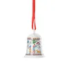 A Christmas bell ornament with a winter scene depicted on it, hanging from a red ribbon. Anteprima dell’immagine prodotto