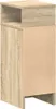 A side view of a wooden nightstand with one open shelf and a larger cabinet section. Voir les images du produit