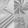 A collage of four close-up images showing details of a gray velvet curtain. Produktbild-Vorschau