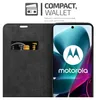 A close-up of a black phone case with a card slot, next to a smartphone displaying the Motorola logo. Náhľad obrázku produktu
