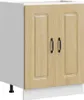 A kitchen cabinet with two doors and black handles, shown on a white background. Produktbild-Vorschau
