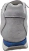 The back view of a grey sneaker with a blue sole. Produktbild-Vorschau