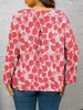 Damen Sommerhemd Plus Size Lange Ärmel Erdbeermuster Rot Produktbild-Vorschau 2