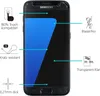 A Samsung Galaxy S7 phone with a screen protector applied, highlighting its features with text labels and icons. Produktbild-Vorschau