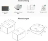 Diagrams showing the contents and dimensions of a washbasin unit. Produktbild-Vorschau