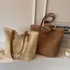 Aucuu Strohtasche Damen mit Ledergriffe Reißverschluss für Produktbild-Vorschau 7