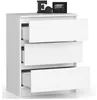 A white three-drawer dresser with the top two drawers closed and the bottom drawer slightly open. Produktbild-Vorschau