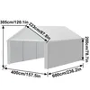 A white carport tent with dimensions indicated by text and lines. Produktbild-Vorschau
