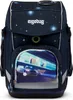 A dark blue backpack with a space-themed design, featuring a graphic of a car on the front pocket. Produktbild-Vorschau