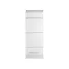 A white wall-mounted bathroom cabinet with a single door and a handle. Produktbild-Vorschau