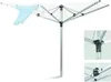 A silver rotary clothesline with a light blue garment hanging from it, set against a white background. Close-up insets show the product's construction. Anteprima dell’immagine prodotto