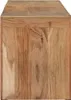 A close-up side view of a wooden bench. Produktbild-Vorschau