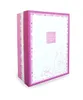 A pink and white gift box with decorative borders and a drawing of a rabbit and flower. Podgląd zdjęcia produktu