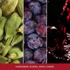 A collage of three images: cardamom pods, plums, and red wine being poured. Podgląd zdjęcia produktu