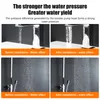 A collage of four images showing the water pressure before and after installing a booster pump head, both for a faucet and a shower. Náhled obrázku produktu