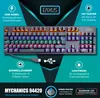 Marketing image for a gaming keyboard, showcasing its features with text overlays and icons. Produktbild-Vorschau