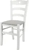A white wooden chair with a gray upholstered seat, set against a white background. Voir les images du produit