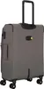 A grey suitcase with black wheels and handle. Produktbild-Vorschau