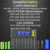 A marketing image showing a battery charger with compatible battery types listed. Produktbild-Vorschau
