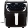 A black air fryer with a digital display and a silver handle, set against a white background. Produktbild-Vorschau