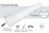 A decorative ceiling molding made of polystyrene, with icons indicating features and a logo. Anteprima dell’immagine prodotto