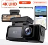 A product shot of a dual-channel dashcam with a smartphone displaying its app interface. Produktbild-Vorschau