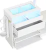 A white storage cabinet with drawers and shelves, illuminated by blue LED lights. Produktbild-Vorschau