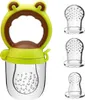 A baby food feeder and three replacement silicone nipples are displayed against a white background. Produktbild-Vorschau