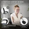 A woman is working on a laptop while sitting in an office chair. The image highlights features of the chair. Produktbild-Vorschau