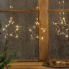 Star-shaped LED lights hanging in a window, with a Christmas tree branch in the foreground. Produktbild-Vorschau