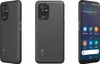 Three views of a Doro 8100 smartphone, showing the front, back, and side. Voir les images du produit