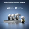 A security camera system with an NVR and four cameras, presented against a gradient blue background. Produktbild-Vorschau