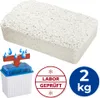 A white, porous block product is shown alongside a blue and white container with water droplets and an arrow indicating absorption. There are also circular badges with text. Náhled obrázku produktu