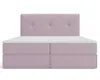 A pink boxspring bed with a tufted headboard and drawers is shown against a white background. Produktbild-Vorschau