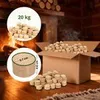 Close-up of wood briquettes for a fireplace, with two inset circular graphics showing product details. Náhled obrázku produktu